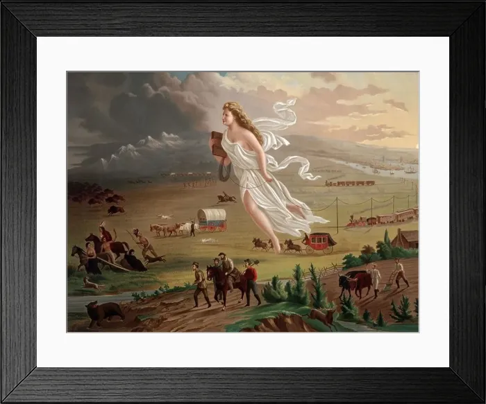 Framed Print : Pioneers travel West by rail and wagon Framed Print : Pioneers travel West by rail and wagon