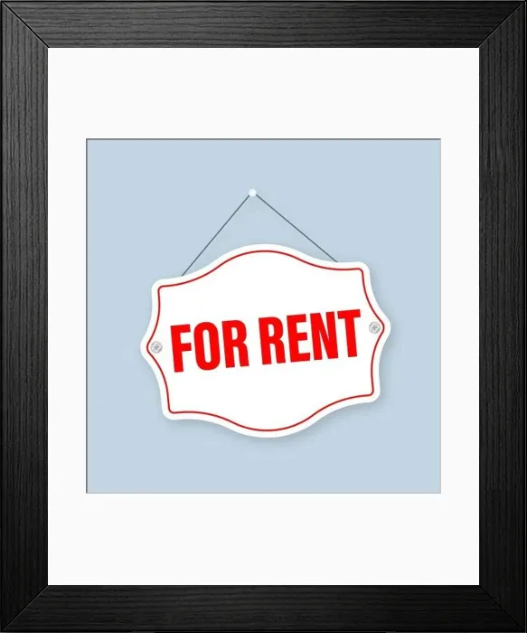 Framed Print : For rent sign. Isolated vector illustration. Vector illustration design. Design element Framed Print : For rent sign. Isolated vector illustration. Vector illustration design. Design element