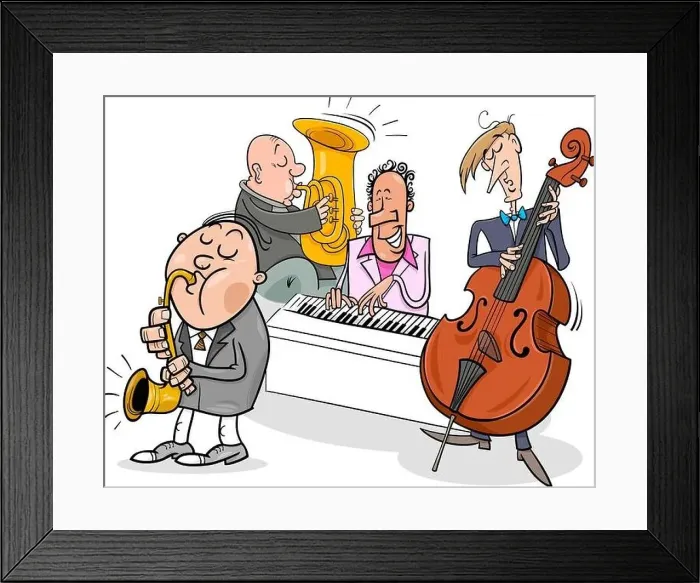 Framed Print : Cartoon Illustration of Jazz Musicians Band Playing a Concert Framed Print : Cartoon Illustration of Jazz Musicians Band Playing a Concert