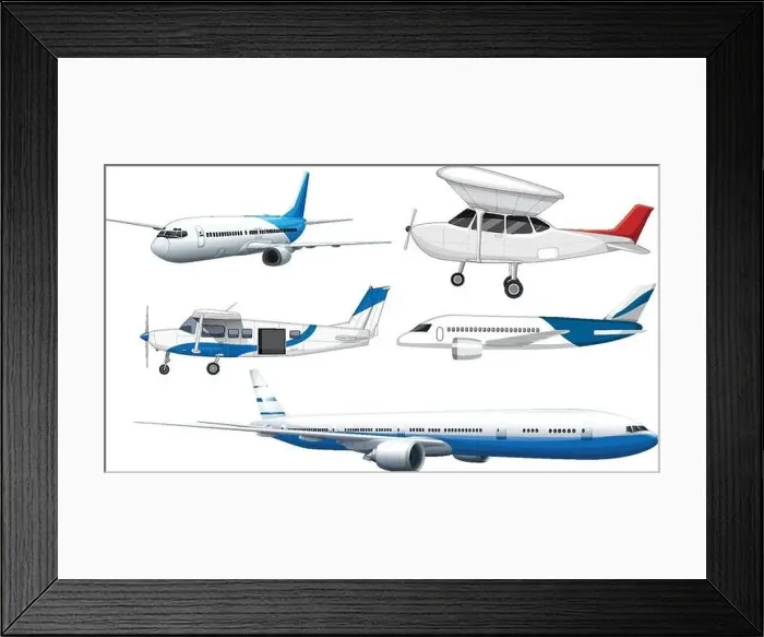 Framed Print : Collection of different types of aircrafts illustrated Framed Print : Collection of different types of aircrafts illustrated