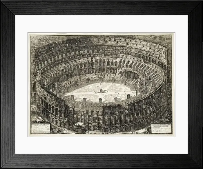 Framed Print : Aerial view of The Colosseum, Rome, from Vedute di Roma (Views of Rome), etching by Giovanni Battista Piranesi, 1776 Framed Print : Aerial view of The Colosseum, Rome, from Vedute di Roma (Views of Rome), etching by Giovanni Battista Piranesi, 1776