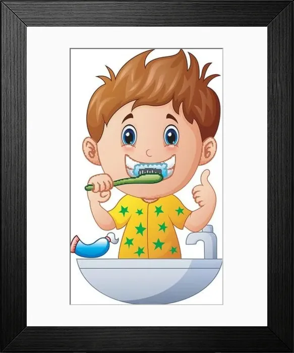 Framed Print : Vector illustration of Cute boy brushing teeth Framed Print : Vector illustration of Cute boy brushing teeth