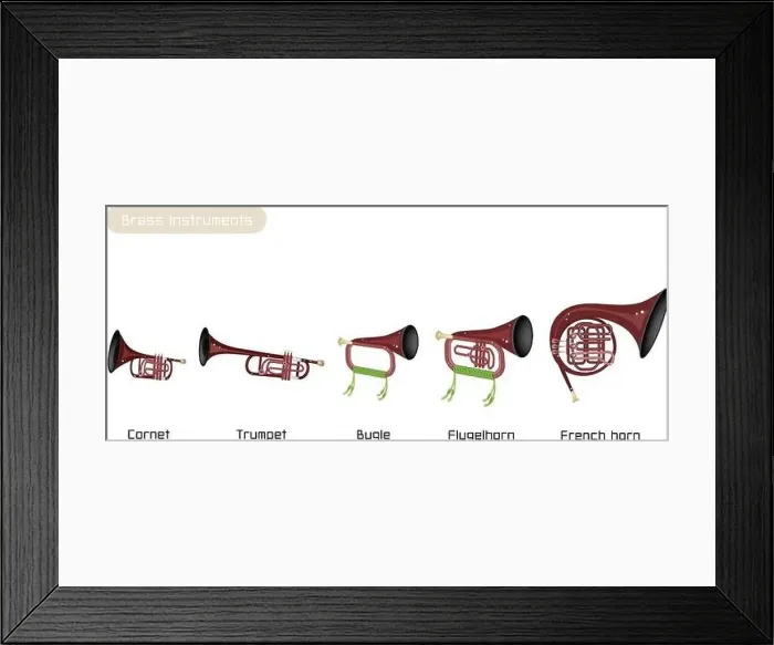 Framed Print : Illustration Brown Color of Musical Vintage Brass Instrument Framed Print : Illustration Brown Color of Musical Vintage Brass Instrument