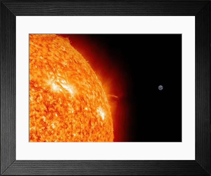 Framed Print : Accurate size comparison of Earth and Sun. 3D illustration Framed Print : Accurate size comparison of Earth and Sun. 3D illustration