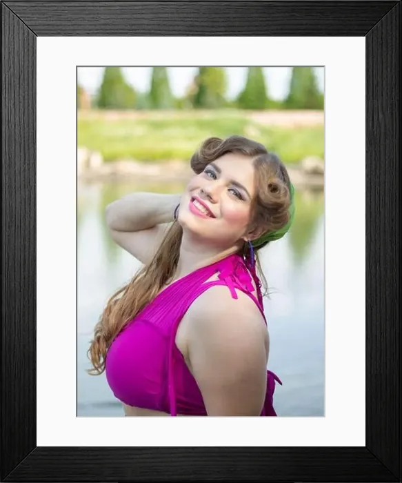 Framed Print : Young beautiful plus size model, xxl woman portrait near the lake Framed Print : Young beautiful plus size model, xxl woman portrait near the lake