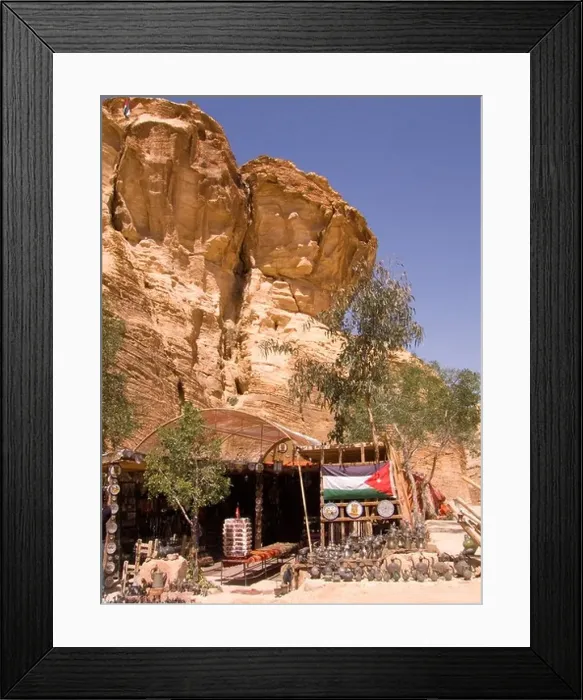 Framed Print : shaded store outside petra jordan in lee of rock escarpment Framed Print : shaded store outside petra jordan in lee of rock escarpment