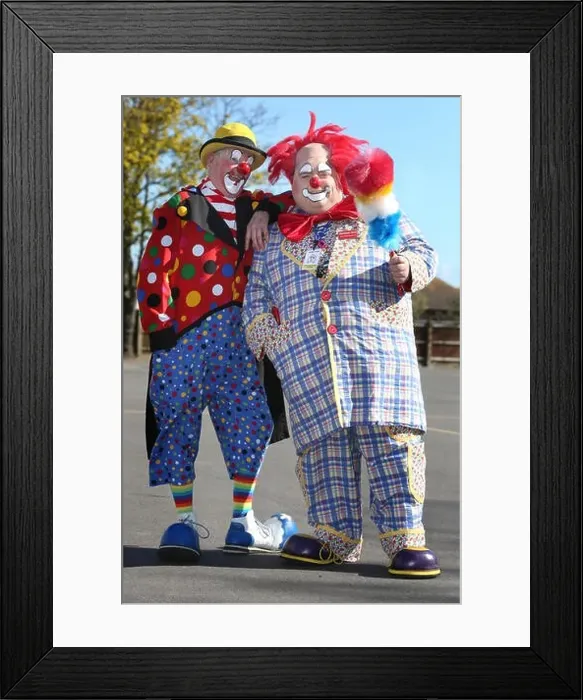 Framed Print : Clowns Bibbledy Bob, (red hair) and Clown Bluey Framed Print : Clowns Bibbledy Bob, (red hair) and Clown Bluey