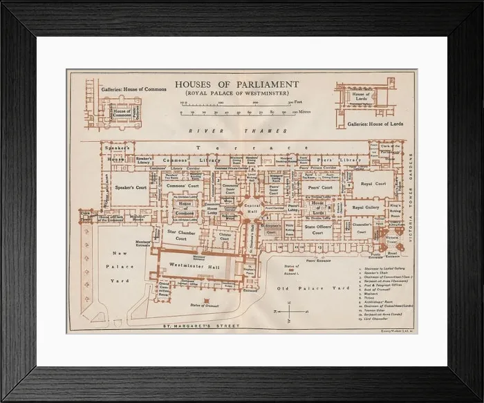 Framed Print : HOUSES OF PARLIAMENT (PALACE OF WESTMINSTER). Vintage map plan. London 1927 Framed Print : HOUSES OF PARLIAMENT (PALACE OF WESTMINSTER). Vintage map plan. London 1927
