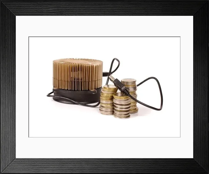 Framed Print : Electronic device cryptocurrency Bitcoin miner and coins as a profit of mining Framed Print : Electronic device cryptocurrency Bitcoin miner and coins as a profit of mining