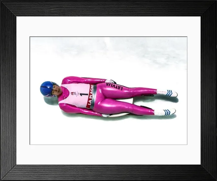 Framed Print : Anna Orlova (LAT) during Women's singles luge competition at the 1992 Olympic Winter Games Framed Print : Anna Orlova (LAT) during Women's singles luge competition at the 1992 Olympic Winter Games