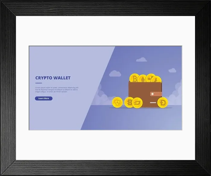 Framed Print : crypto wallet or digital cryptocurrency money for website design template banner or slide presentation cover vector Framed Print : crypto wallet or digital cryptocurrency money for website design template banner or slide presentation cover vector