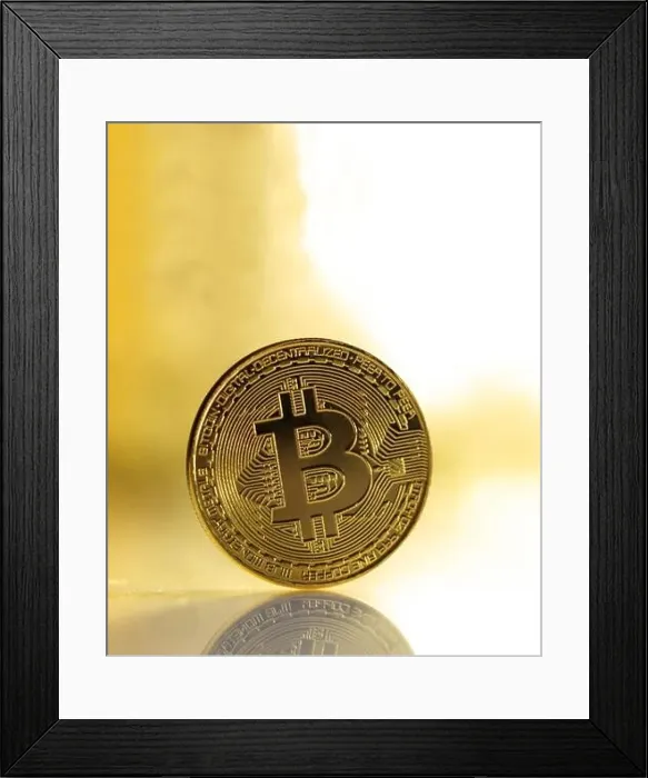 Framed Print : Bitcoin, btc. Crypto currency gold bit coin on shiny background Framed Print : Bitcoin, btc. Crypto currency gold bit coin on shiny background