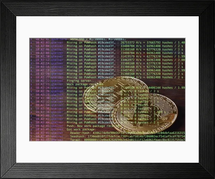 Framed Print : Image of the program code showing the process of mining the crypto currency in the background of the image with bitcoin Framed Print : Image of the program code showing the process of mining the crypto currency in the background of the image with bitcoin