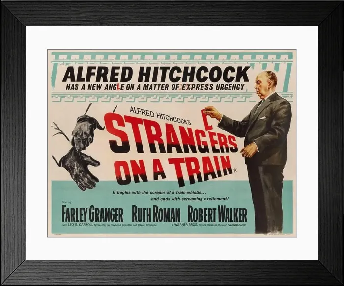Framed Print : Movie poster Strangers on a Train by Alfred Hitchcock. Museum: PRIVATE COLLECTION. Author: ANONYMOUS Framed Print : Movie poster Strangers on a Train by Alfred Hitchcock. Museum: PRIVATE COLLECTION. Author: ANONYMOUS