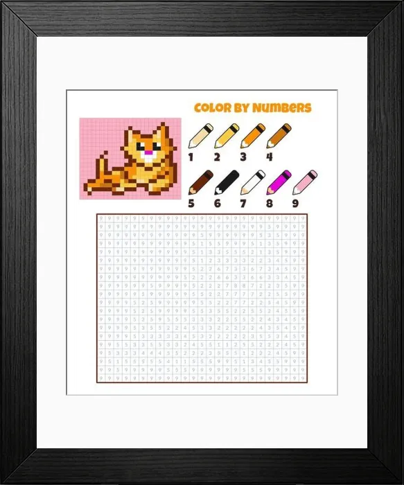 Framed Print : Color by numbers. Coloring book for kids.Pixel art Framed Print : Color by numbers. Coloring book for kids.Pixel art