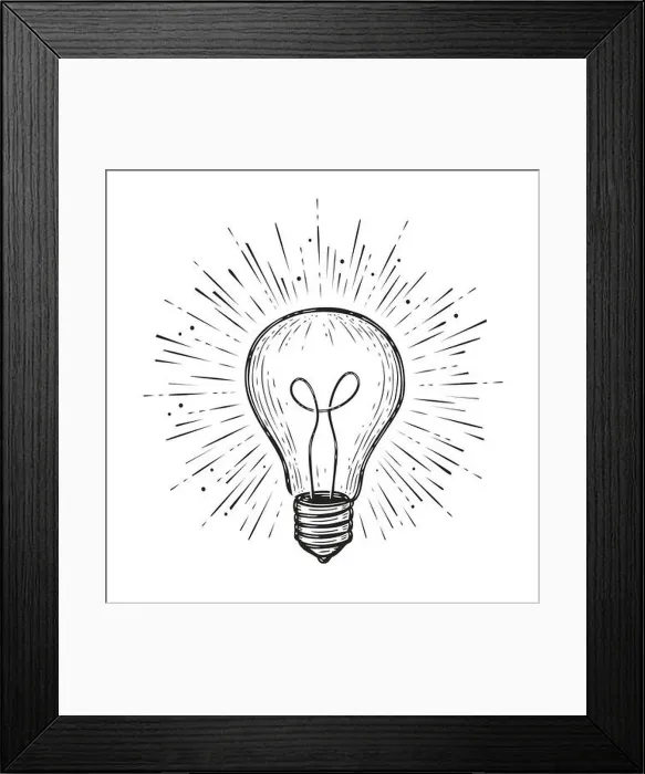 Framed Print : Light bulb shining. Hand drawn concept idea symbol Framed Print : Light bulb shining. Hand drawn concept idea symbol
