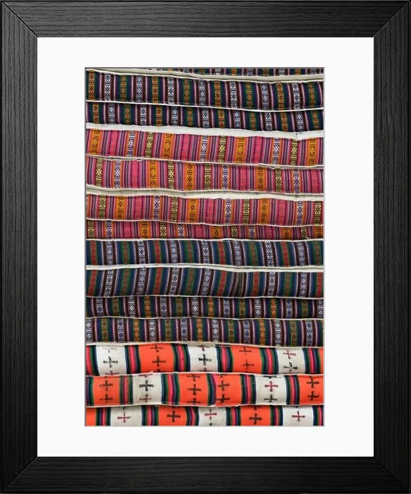 Framed Print : Stack of handmade mattresses covered with Tibetan fabric Framed Print : Stack of handmade mattresses covered with Tibetan fabric