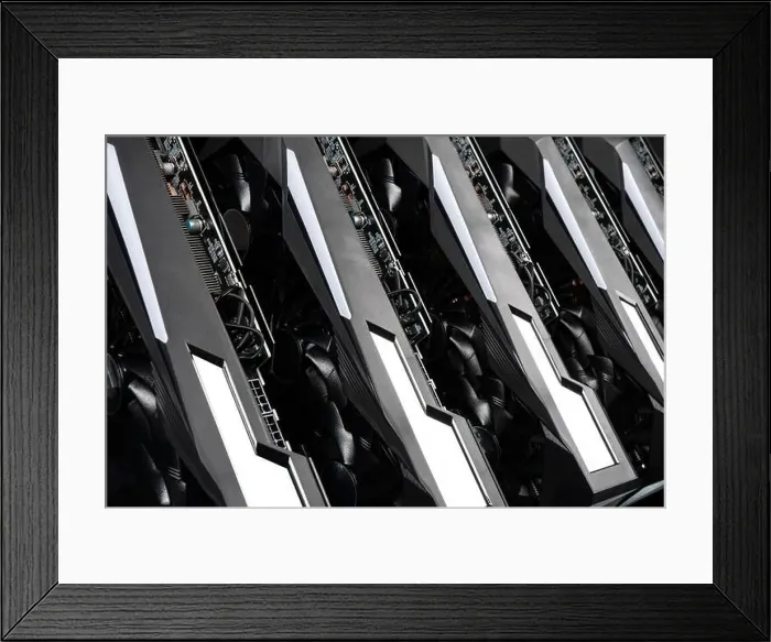 Framed Print : Video card with pattern. Gaming graphics card for video games and cryptocurrency mining Framed Print : Video card with pattern. Gaming graphics card for video games and cryptocurrency mining