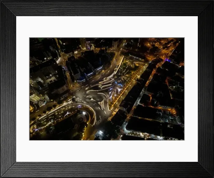 Framed Print : Aerial drone view of cityscape of Nicosia in Cyprus at night. European cities Framed Print : Aerial drone view of cityscape of Nicosia in Cyprus at night. European cities