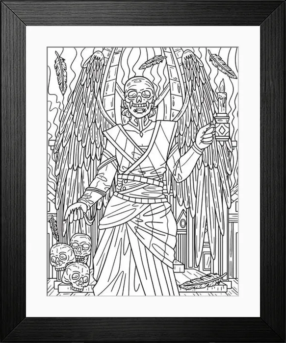 Framed Print : Halloween Angel of Death Coloring Page for Adults Framed Print : Halloween Angel of Death Coloring Page for Adults