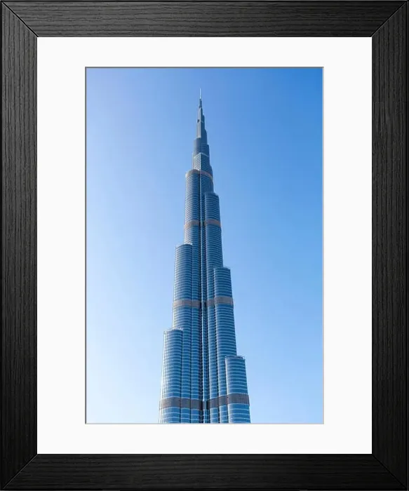 Framed Print : Burj Khalifa with clear blue sky in Dubai, world tallest building Framed Print : Burj Khalifa with clear blue sky in Dubai, world tallest building