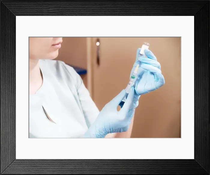 Framed Print : A young doctor Caucasian woman in medical clothes Framed Print : A young doctor Caucasian woman in medical clothes