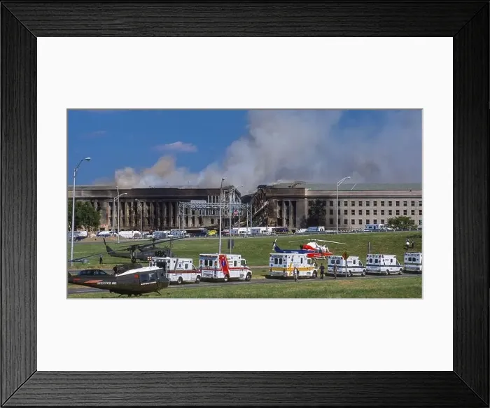 Framed Print : ARLINGTON, VIRGINIA, USA, SEPTEMBER 11, 2001 - Pentagon west side damage from hijacked 757 jetliner terrorism crash Framed Print : ARLINGTON, VIRGINIA, USA, SEPTEMBER 11, 2001 - Pentagon west side damage from hijacked 757 jetliner terrorism crash