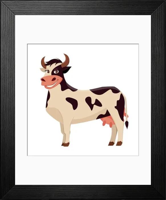 Framed Print : Cute cow farm animal. Cartoon character. Vector illustration isolated on white background Framed Print : Cute cow farm animal. Cartoon character. Vector illustration isolated on white background