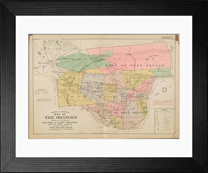 Framed Print : Outline and index. Map of the Oranges showing the cities of Orange & East Orange Framed Print : Outline and index. Map of the Oranges showing the cities of Orange & East Orange