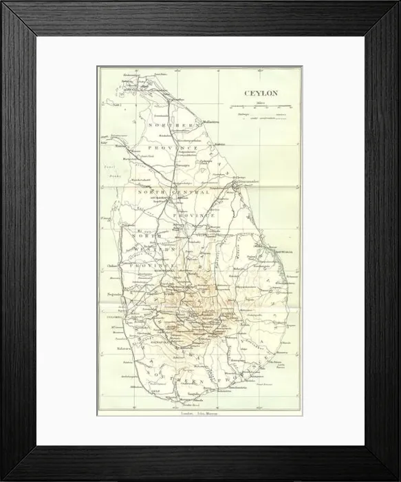 Framed Print : CEYLON: Ceylon (Sri Lanka) map showing railways towns. British India, 1924 Framed Print : CEYLON: Ceylon (Sri Lanka) map showing railways towns. British India, 1924