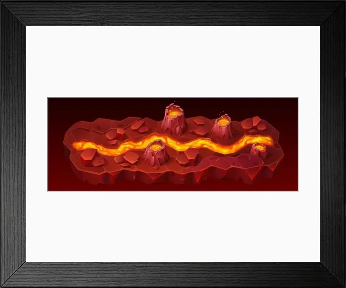 Framed Print : Volcano road ui mobile game level map cartoon background Framed Print : Volcano road ui mobile game level map cartoon background