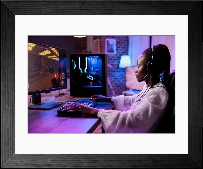 Framed Print : Content creator playing video games championship on online stream