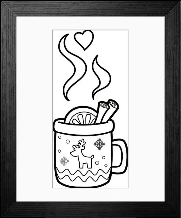 Framed Print : Christmas coloring book or page for kids. Cup black and white vector illustration Framed Print : Christmas coloring book or page for kids. Cup black and white vector illustration