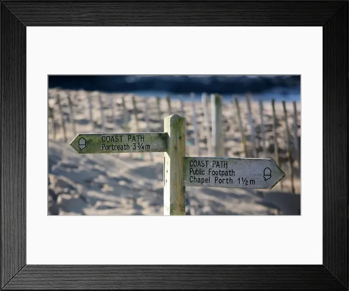Framed Print : Coast Path sign at the beach of Porthtowan, Cornwall, England, UK Framed Print : Coast Path sign at the beach of Porthtowan, Cornwall, England, UK