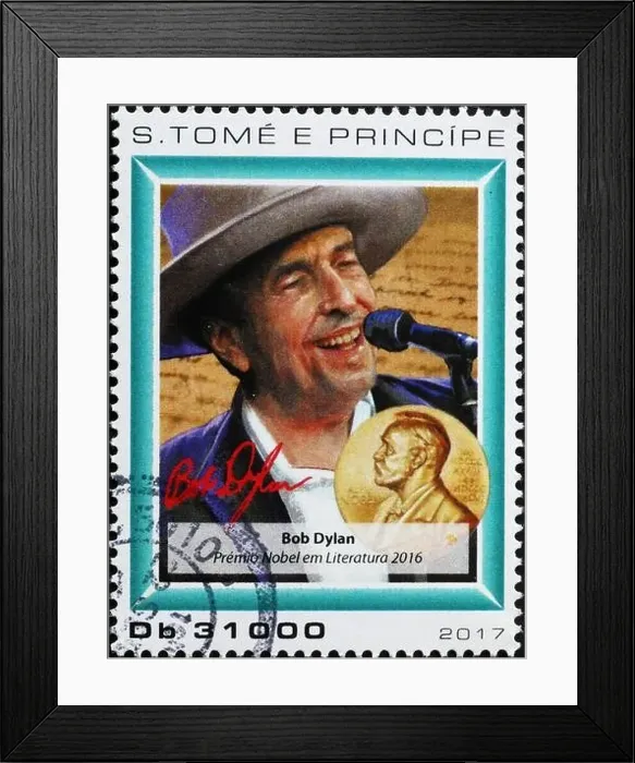 Framed Print : Nobel prize Bob Dylan on postage stamp Framed Print : Nobel prize Bob Dylan on postage stamp