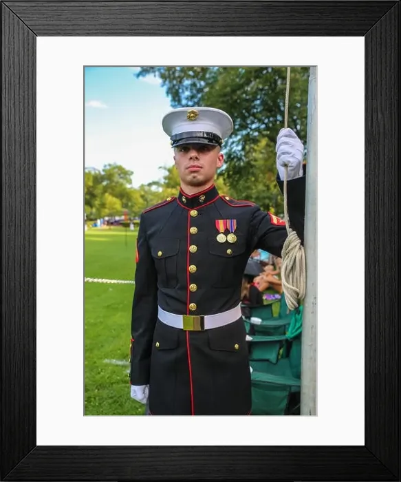 Framed Print : Lance Corporal Tomas Barrientos with Marine Barracks Washington D Framed Print : Lance Corporal Tomas Barrientos with Marine Barracks Washington D