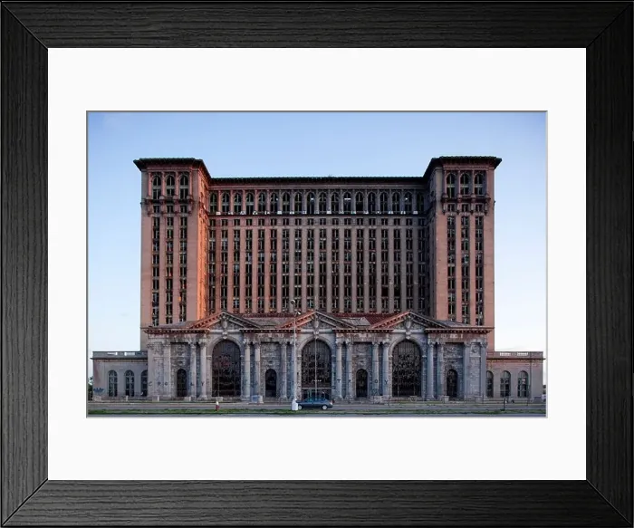 Framed Print : USA, Michigan, Detroit, Abandoned Michigan Central Station in downtown at sunset on summer evening Framed Print : USA, Michigan, Detroit, Abandoned Michigan Central Station in downtown at sunset on summer evening