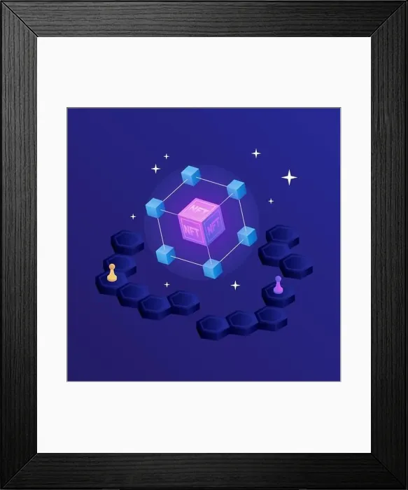 Framed Print : NFT Box in Blockchain. P2E Crypto Games Illustration. Brand new crypto game. Vector illustration Framed Print : NFT Box in Blockchain. P2E Crypto Games Illustration. Brand new crypto game. Vector illustration