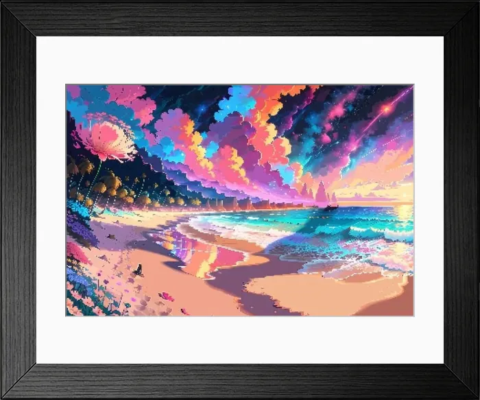 Framed Print : Landscape city beach 8-bit pixel art. Abstract Summer natural landscape urban scenery arcade Framed Print : Landscape city beach 8-bit pixel art. Abstract Summer natural landscape urban scenery arcade