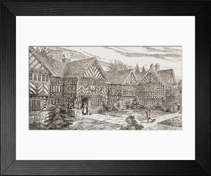 Framed Print : 16th century Kenyon Peel Hall, near Tyldesley, Manchester, England. From a contemporary print Framed Print : 16th century Kenyon Peel Hall, near Tyldesley, Manchester, England. From a contemporary print