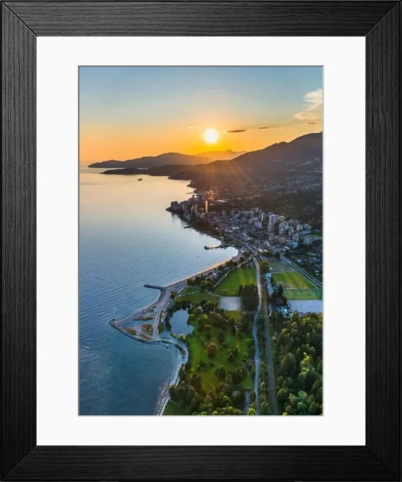 Framed Print : West Vancouver shoreline at sunset with Ambleside Park in foreground Framed Print : West Vancouver shoreline at sunset with Ambleside Park in foreground