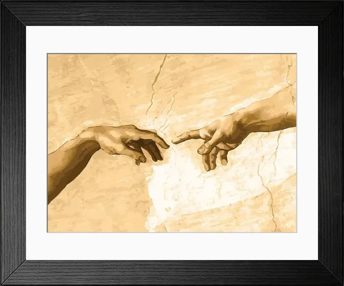 Framed Print : Michaelangelos renaissance painting creation of Adam fingers hands closeup vector Framed Print : Michaelangelos renaissance painting creation of Adam fingers hands closeup vector