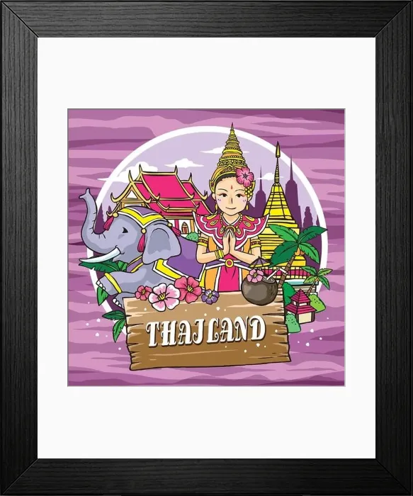 Framed Print : adorable Thailand travel concept poster in hand drawn style Framed Print : adorable Thailand travel concept poster in hand drawn style