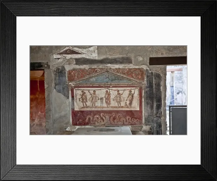 Framed Print : Lararium (shrine) fresco in atrium of ancient tavern Pompeii Italy Framed Print : Lararium (shrine) fresco in atrium of ancient tavern Pompeii Italy