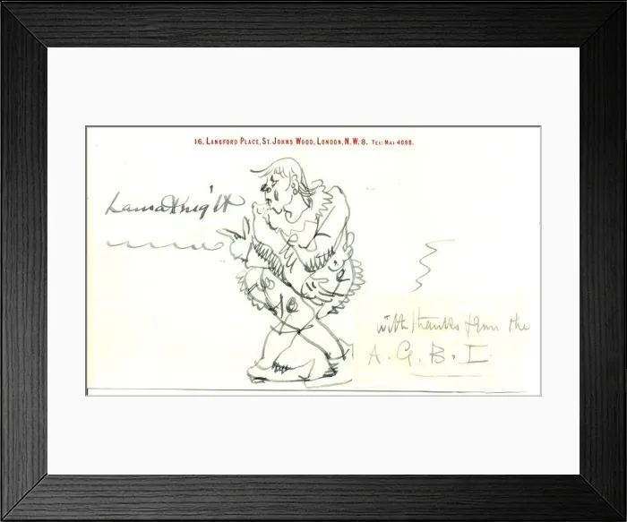 Framed Print : Original signed pen and ink sketch of a circus clown by Dame Laura Knight on her personal writing paper Framed Print : Original signed pen and ink sketch of a circus clown by Dame Laura Knight on her personal writing paper