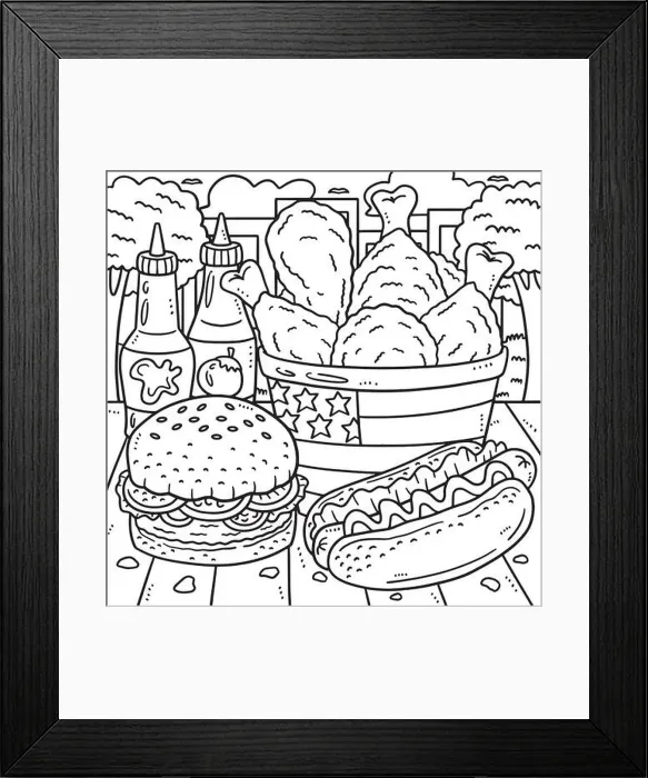 Framed Print : 4th Of July Traditional Food Coloring Page