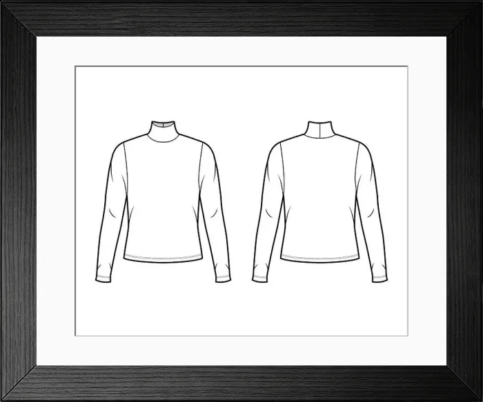 Framed Print : Turtleneck jersey sweater technical fashion illustration with long sleeves Framed Print : Turtleneck jersey sweater technical fashion illustration with long sleeves