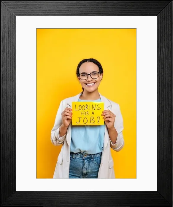 Framed Print : Vertical photo of positive successful smart mixed race young woman Framed Print : Vertical photo of positive successful smart mixed race young woman