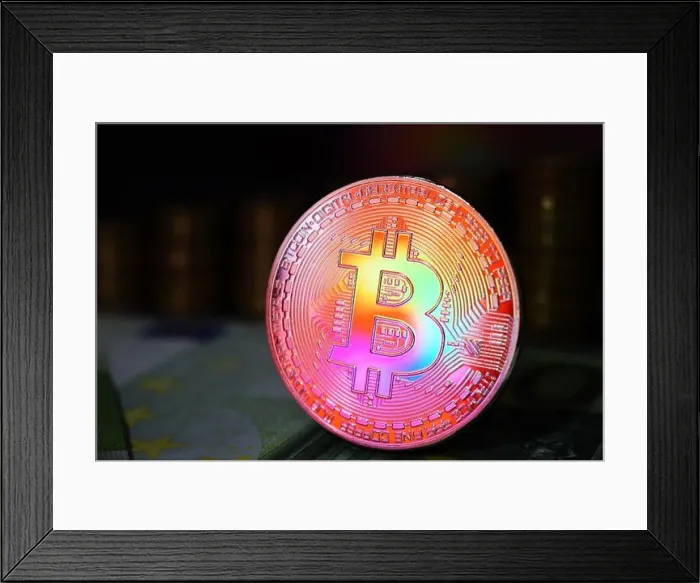 Framed Print : The rainbow physical bitcoin coin is BTC, preferably red and yellow color. The concept of cryptocurrency Framed Print : The rainbow physical bitcoin coin is BTC, preferably red and yellow color. The concept of cryptocurrency