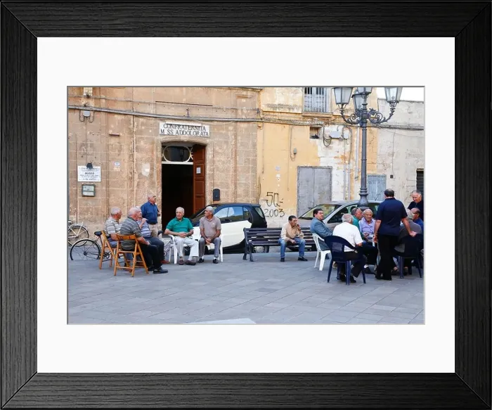 Framed Print : Old men in the square at Squinzano, Puglia, Italy Framed Print : Old men in the square at Squinzano, Puglia, Italy